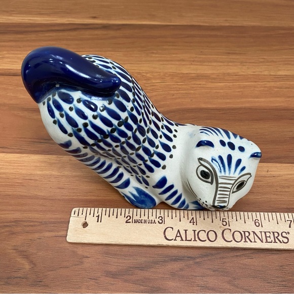 Tonala Mexican Art Pottery Gray/Blue Stretching Cat Ceramic 5” Figurine - Picture 4 of 13